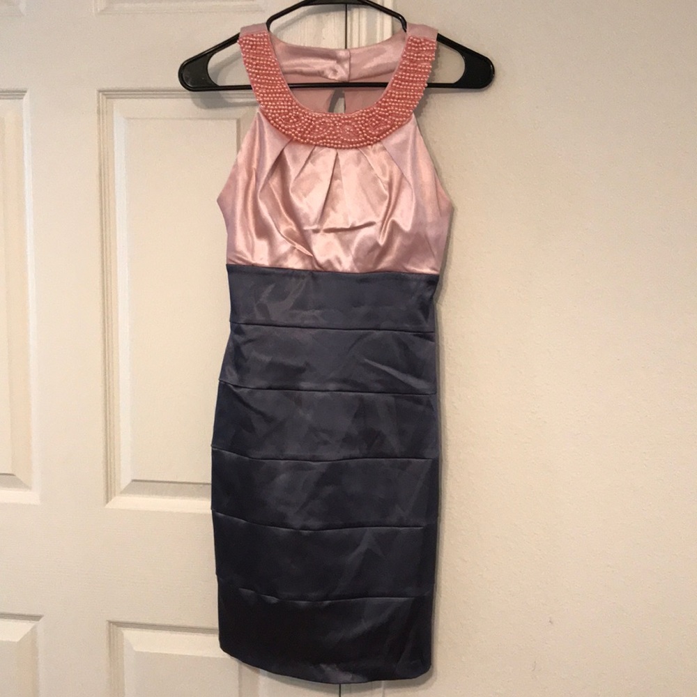 Grey and Pink Beaded Collar Dress